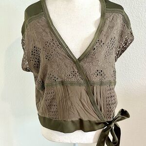 Olive Lace Wrap Top Tiny by Anthropologie